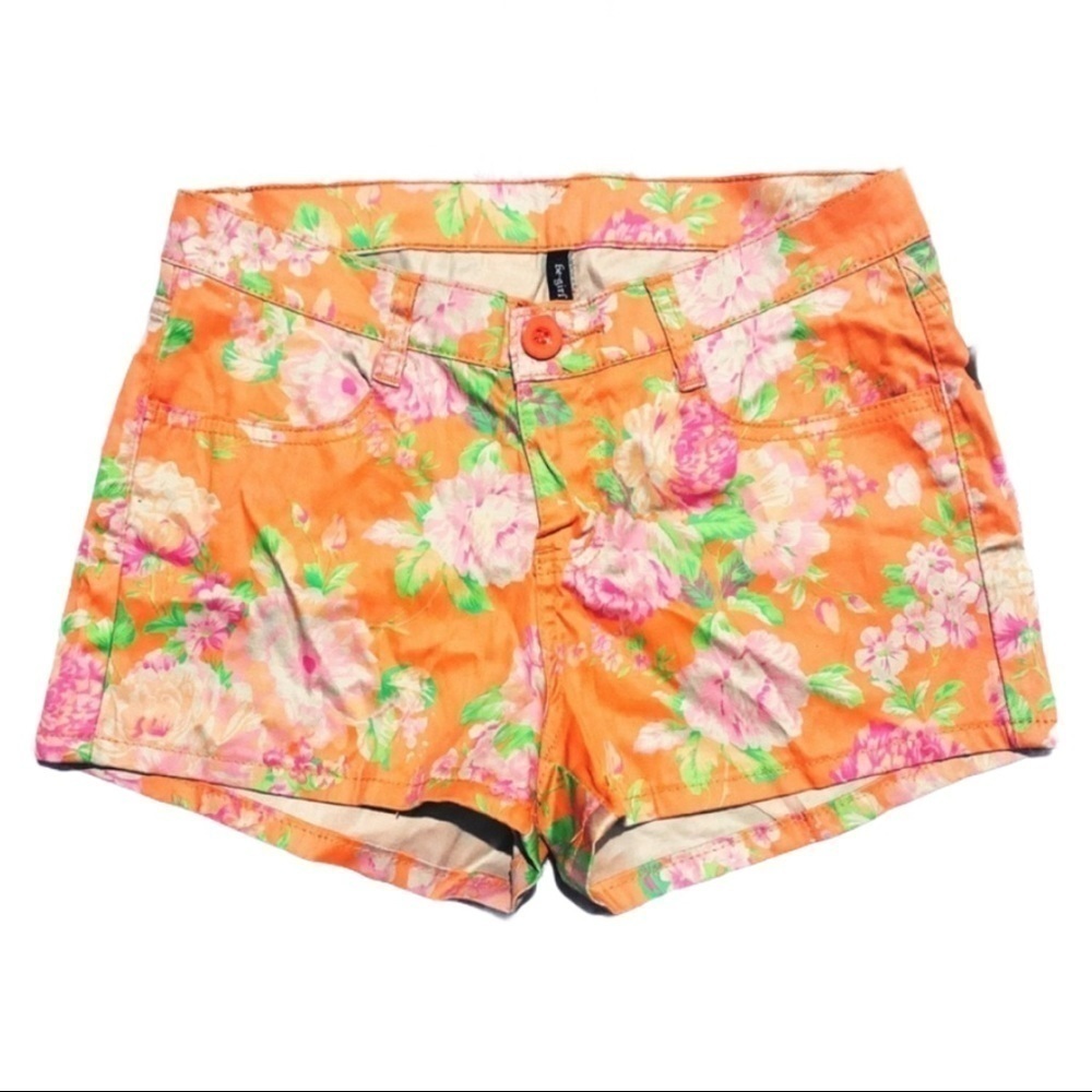 **5/$20** NWT Be-Girl Basic Orange Floral Print Shorts 7/8